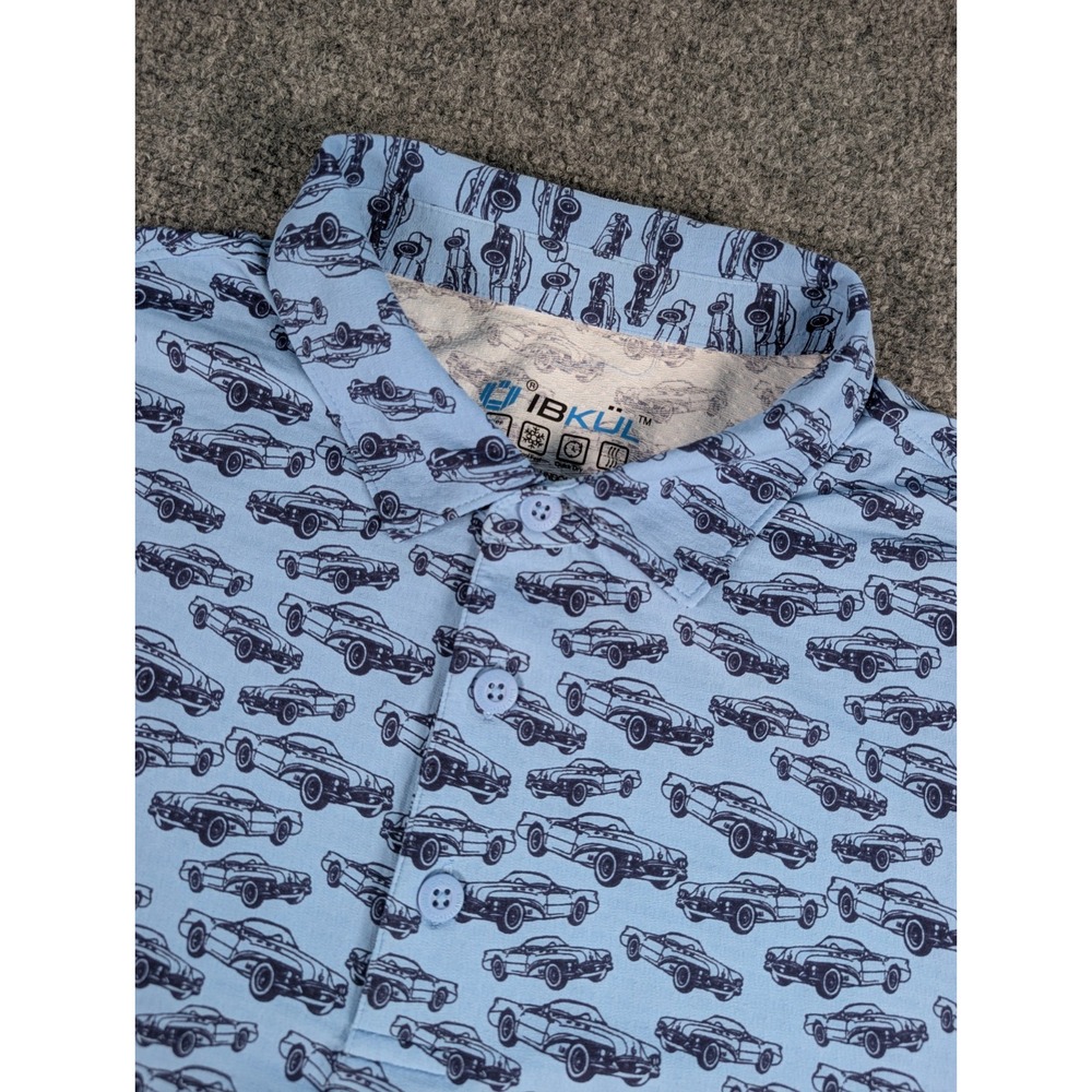 IBKUL Polo Shirt Mens‎ 2XL Blue Car All Over Print Quick Dry UPF 50+